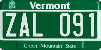 VT license plate ZAL091