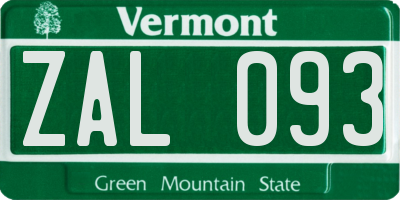 VT license plate ZAL093