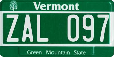VT license plate ZAL097