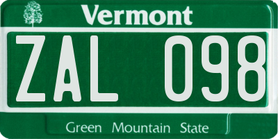 VT license plate ZAL098