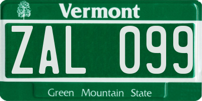 VT license plate ZAL099