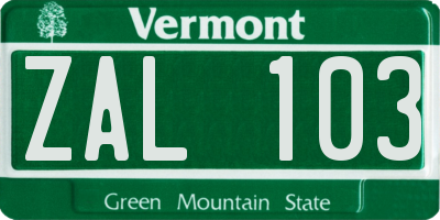 VT license plate ZAL103