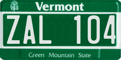 VT license plate ZAL104