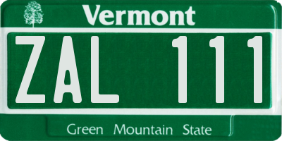 VT license plate ZAL111