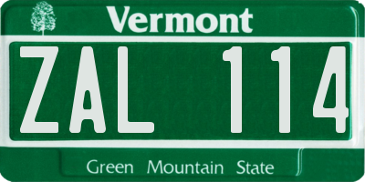 VT license plate ZAL114