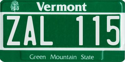 VT license plate ZAL115