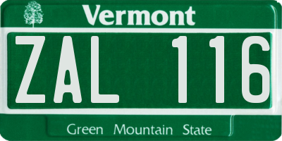 VT license plate ZAL116
