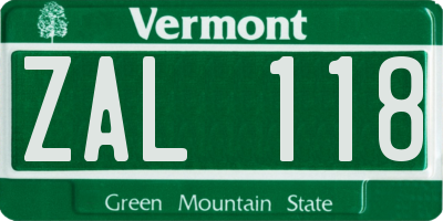 VT license plate ZAL118