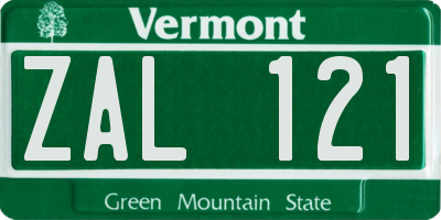 VT license plate ZAL121