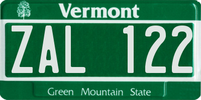 VT license plate ZAL122