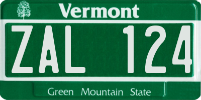VT license plate ZAL124