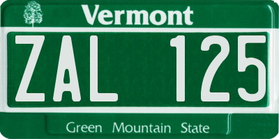 VT license plate ZAL125
