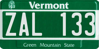 VT license plate ZAL133