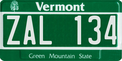 VT license plate ZAL134