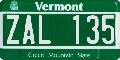 VT license plate ZAL135