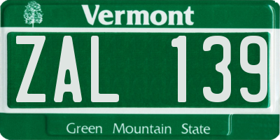 VT license plate ZAL139