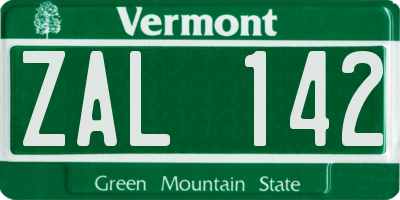 VT license plate ZAL142