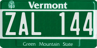 VT license plate ZAL144