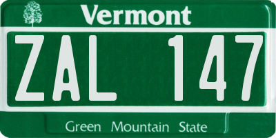 VT license plate ZAL147