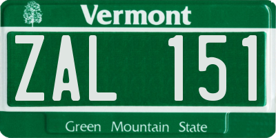 VT license plate ZAL151
