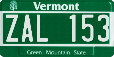 VT license plate ZAL153