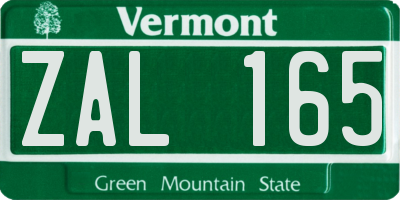 VT license plate ZAL165