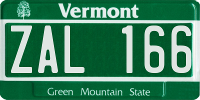 VT license plate ZAL166