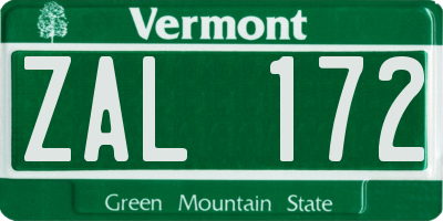 VT license plate ZAL172