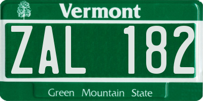 VT license plate ZAL182