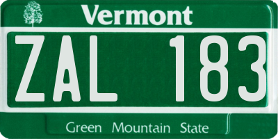 VT license plate ZAL183