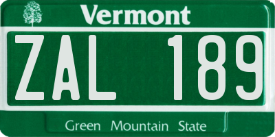 VT license plate ZAL189
