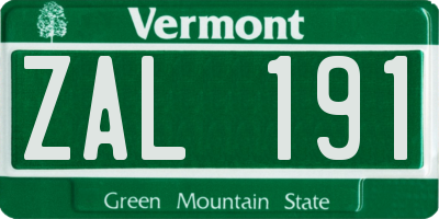 VT license plate ZAL191
