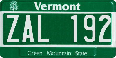 VT license plate ZAL192