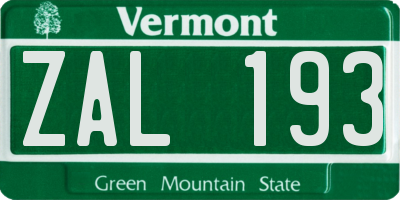 VT license plate ZAL193