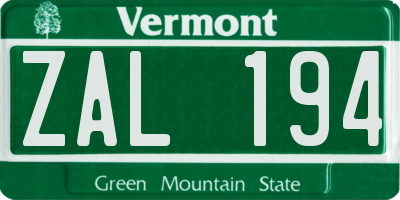 VT license plate ZAL194