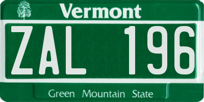 VT license plate ZAL196