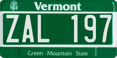 VT license plate ZAL197