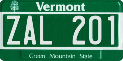 VT license plate ZAL201