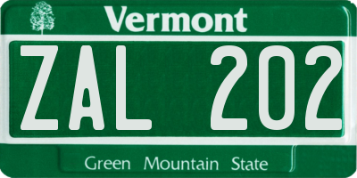 VT license plate ZAL202