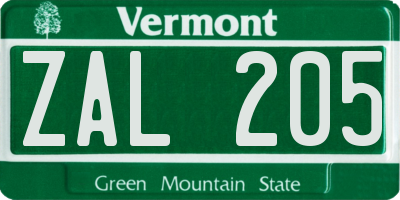 VT license plate ZAL205