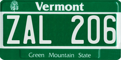 VT license plate ZAL206