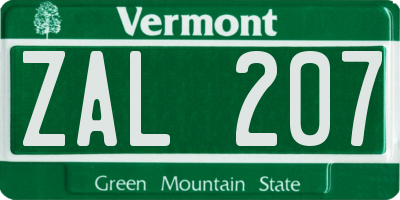 VT license plate ZAL207