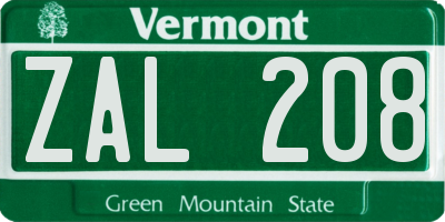 VT license plate ZAL208