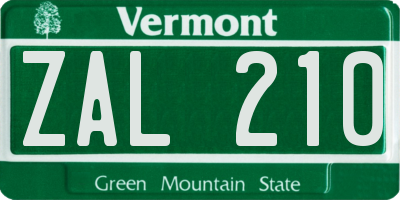 VT license plate ZAL210