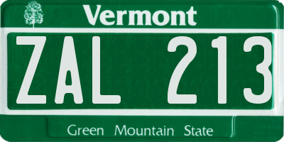 VT license plate ZAL213
