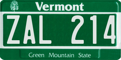 VT license plate ZAL214