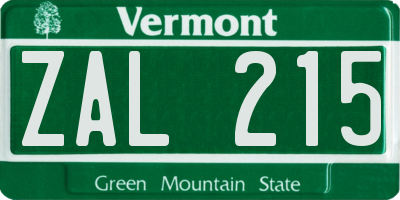 VT license plate ZAL215