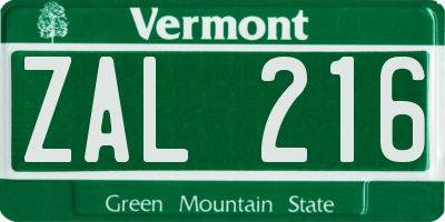 VT license plate ZAL216