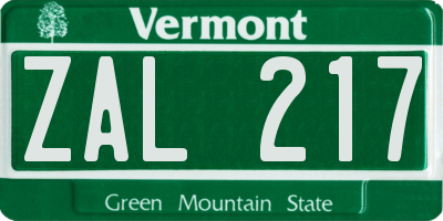 VT license plate ZAL217