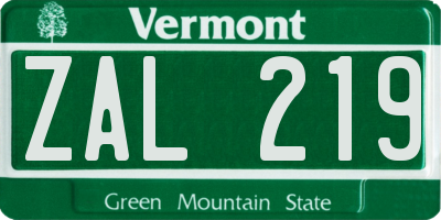 VT license plate ZAL219